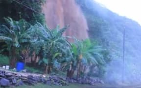 Normally water trickles down the mountside at Failolo village, but heavy rain recently lead to it becoming a waterfall.