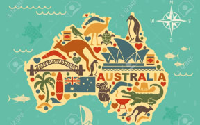Traditional symbols of Australian culture and nature in the form of maps