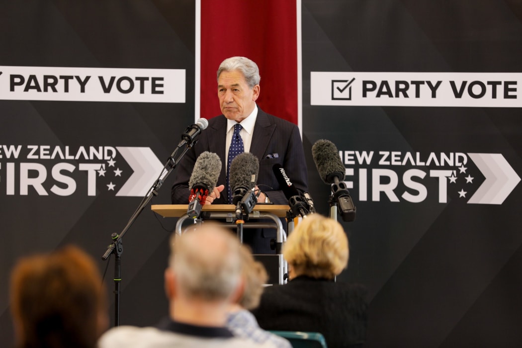 New Zealand First leader Winston Peters campaigning at Ōrewa Community Centre in Auckland on 25 September.