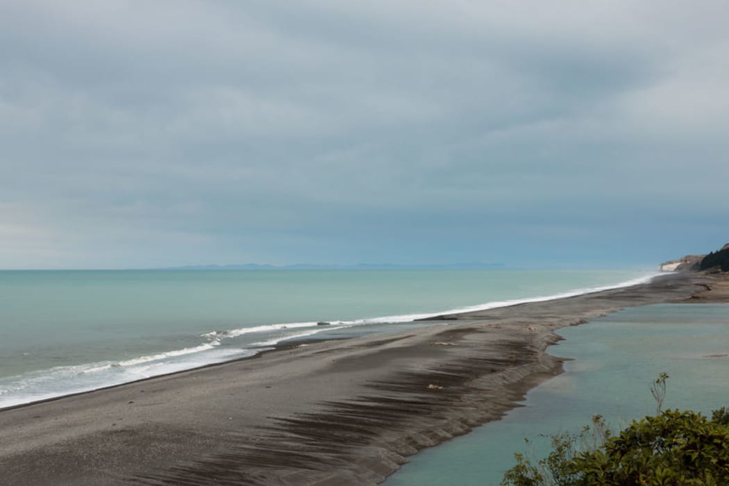The estuary of the Hurunui River where it meets the sea in Canterbury.