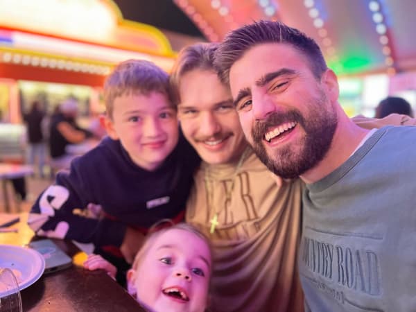 Matty Acton (far right) with his daughter Eden, son Xander and son Ethan.