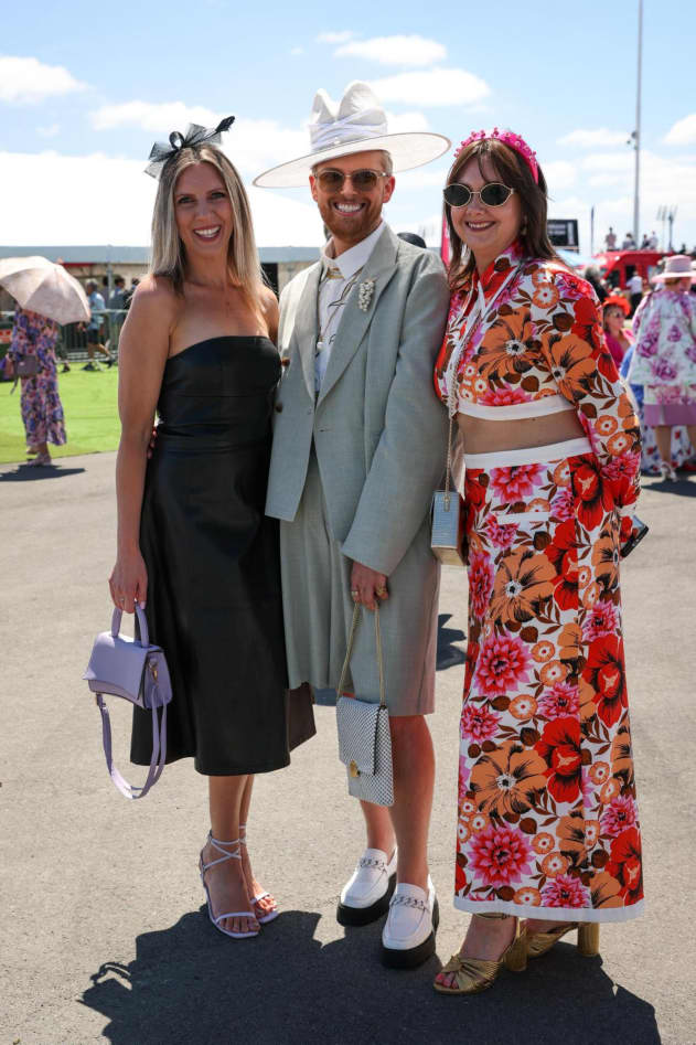 Samantha Giles, Zane Tate and Jen Howell at the New Zealand Trotting Cup at Addington Raceway on 11 November, 2025.