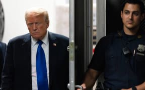 Former President Donald Trump returns to the courthouse moments before hearing that the jury had a verdict in his criminal trial at Manhattan Criminal Court, Thursday, May 30, 2024, in New York. (Justin Lane/Pool Photo via AP)