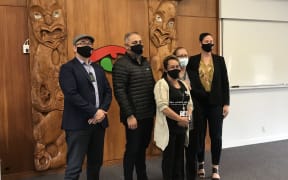 Associate health minister Peeni Henare (second from left) and Northland MP Willow-Jean Prime (far right) at Ngāti Hine Health Trust in Kawakawa.