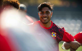 Malakai Fekitoa is all smiles in training with the Tonga sevens team.
