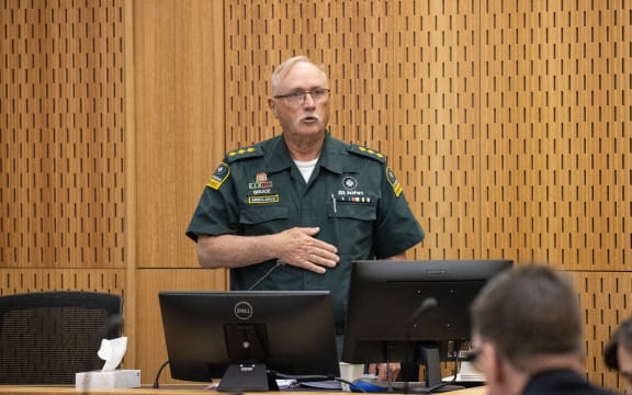 041223 CHRIS SKELTON
Witness, Bruce Chubb from St John command and control during the Christchurch terror attack inquest held at the Christchurch Justice precinct.
