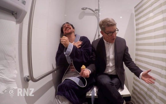 TVNZ Breakfast host John Campbell and James Nokise.