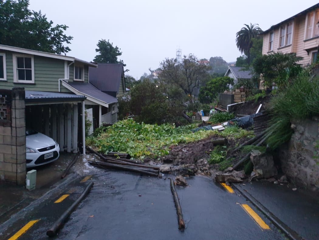 A large slip has affected houses on Brewster Street, Napier.