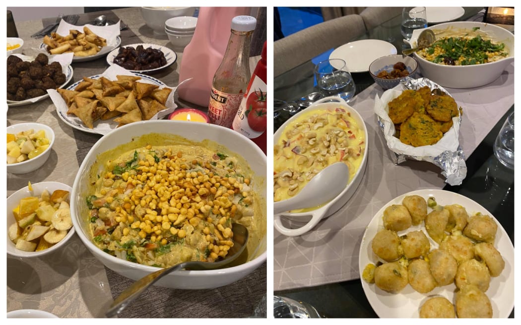 Some of the food available for the iftar meal at Al Noor mosque.
