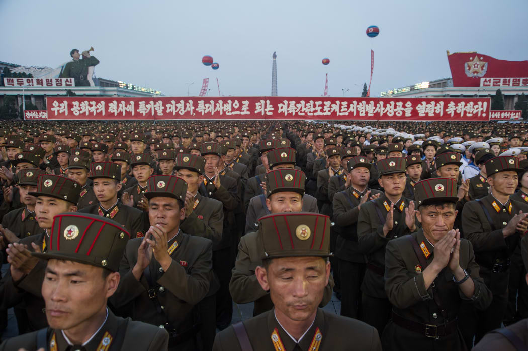 Soldiers of the Korean People's Army stand in formation during celebrations marking the July 4 launch of the Hwasong-14 intercontinental ballistic missile, in Pyongyang (file photo).