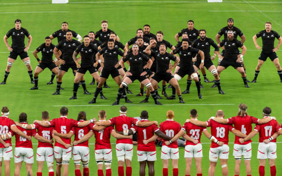 All Blacks perform the Haka before game against Canada.