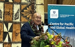 Dr Saia Ma'u Piukala speaking at the Fale Pasifika.