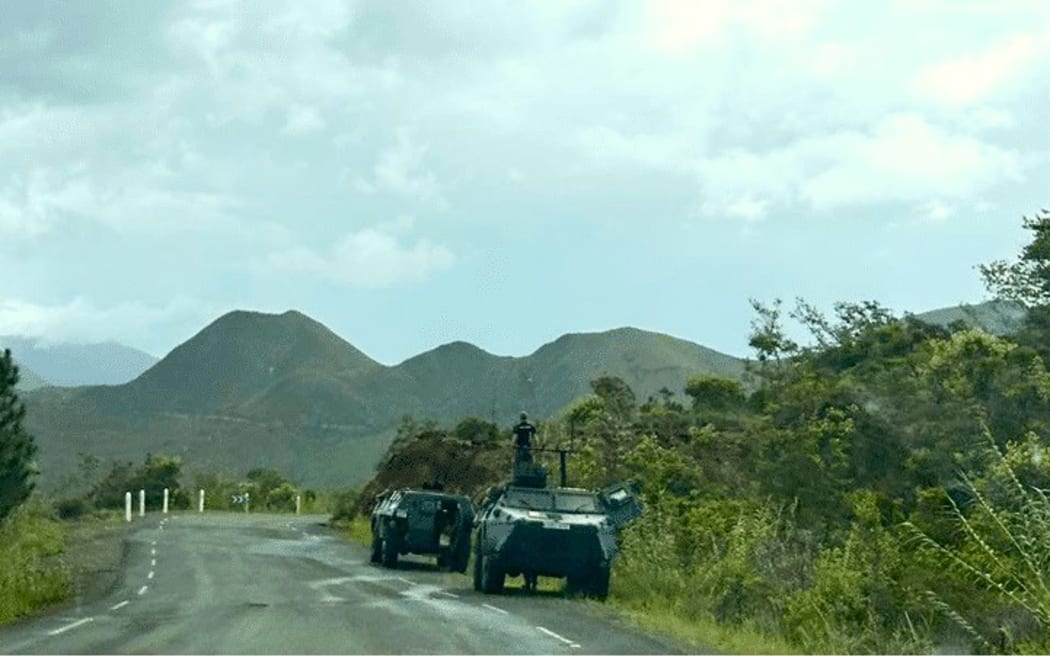 French gendarmes’s armoured vehicles en route to Yaté.