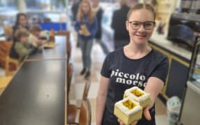 Piccolo Morso co-owner Julia Kaur-Randhawa with some of her award-winning custard squares.