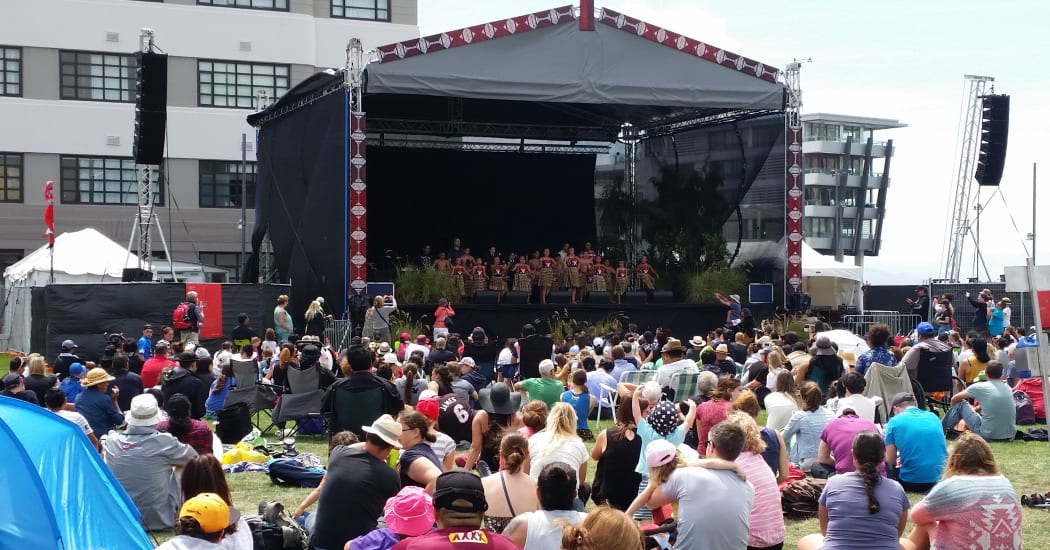 Te Kura Kaupapa Māori o Ngā Mokopuna perform at Waitangi Park in Wellington.