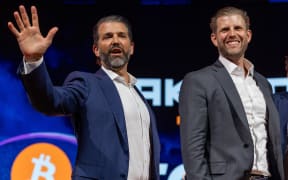 Donald Trump Jr. and Eric Trump at the Bitcoin 2025 conference in Las Vegas in May.