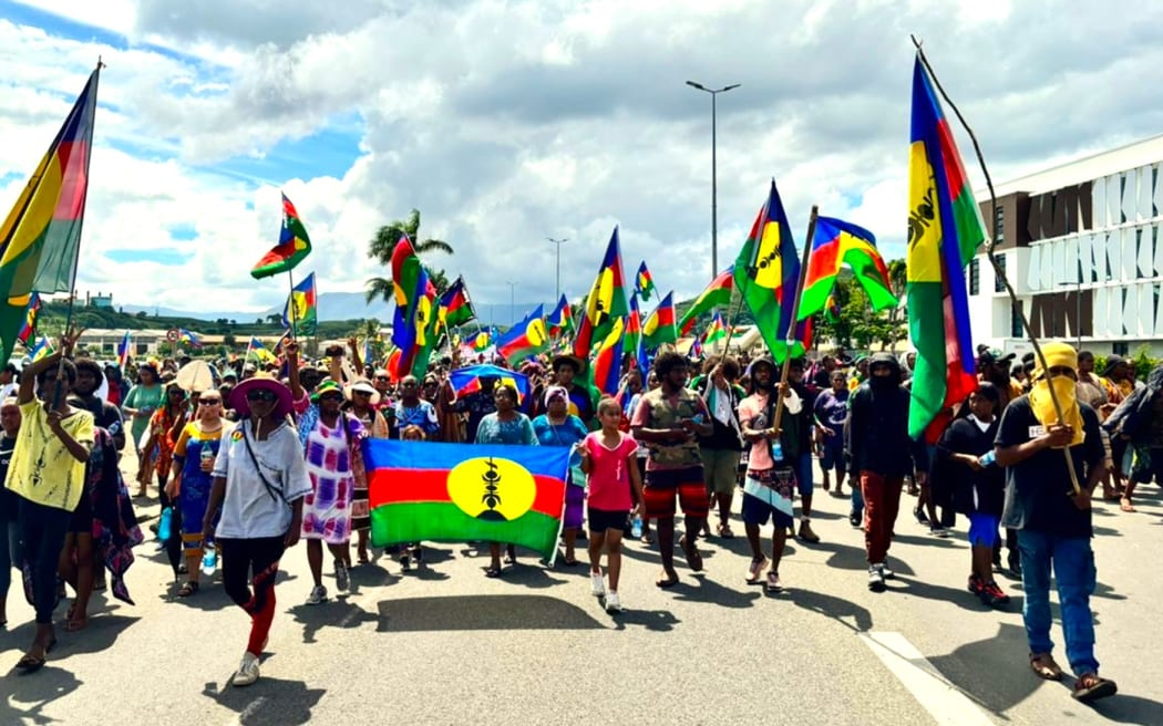 Pro-independence CCAT protesters in Nouméa on 2 April 2024.