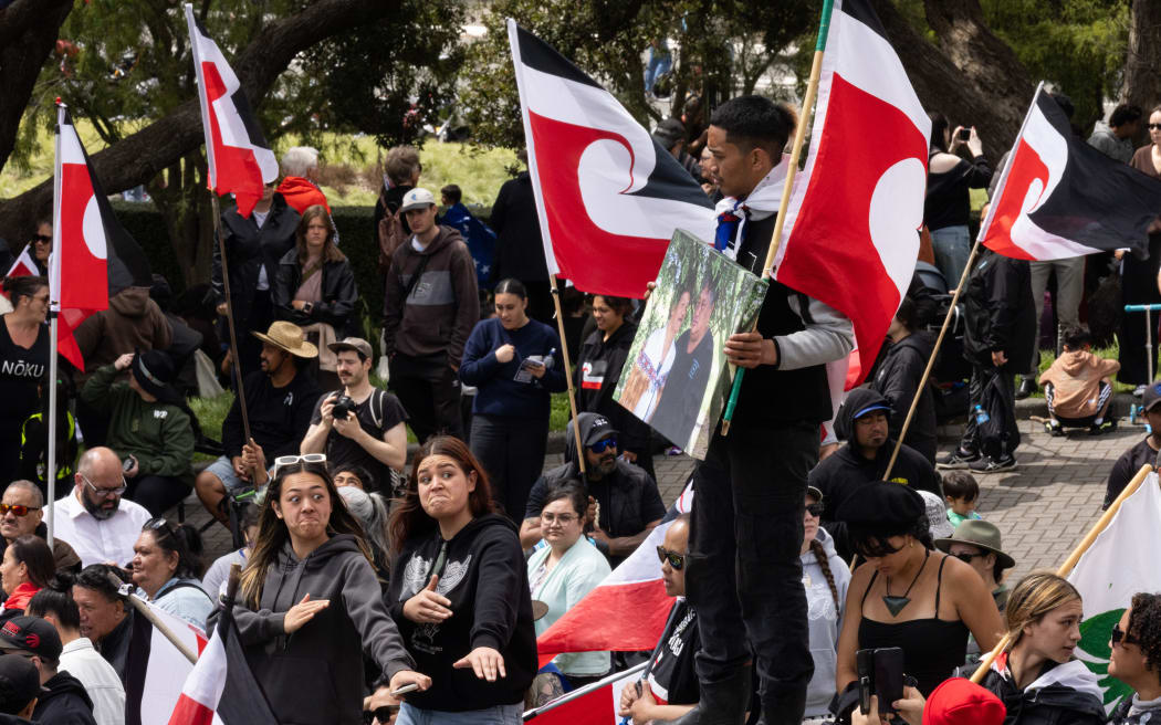 The hikoi against the Principles of the Treaty of Waitangi Bill reaches Parliament.