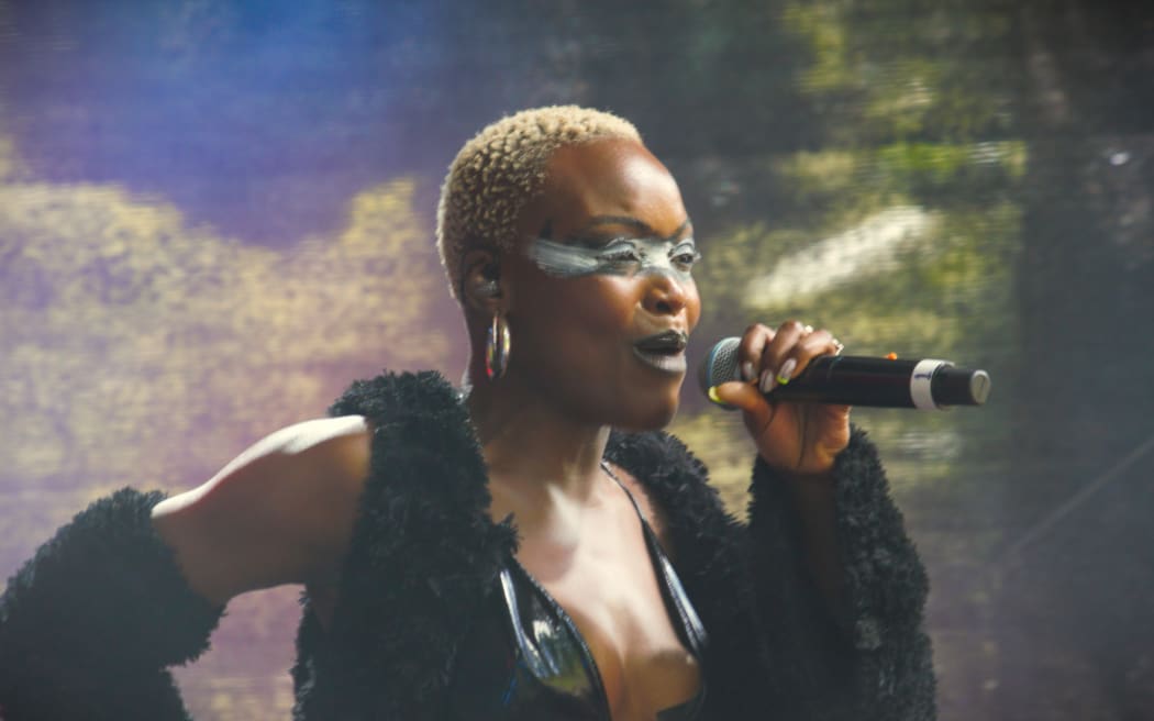 Angolan-Portuguese Kuduro musician Pongo performing at WOMAD in New Plymouth on 17 March, 2024.