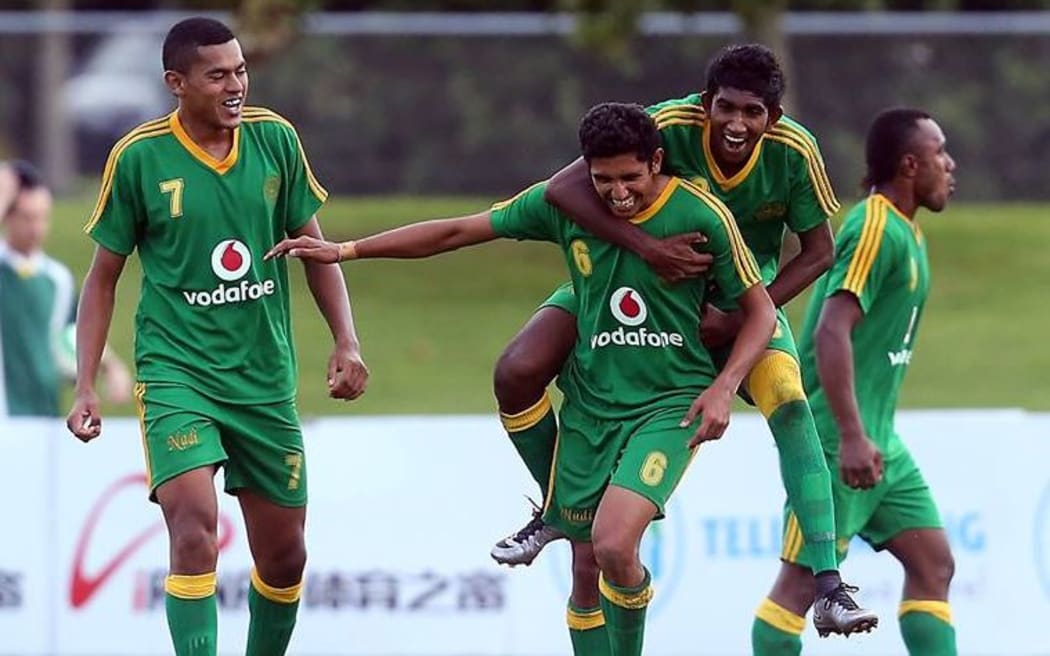 Nadi's Anish Khem celebrates the winning goal against Kiwi FC.