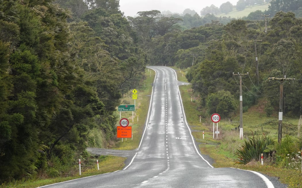 State Highway 1 north of Mangamuka township, prior to the scheduled reopening on 19 December 2024.