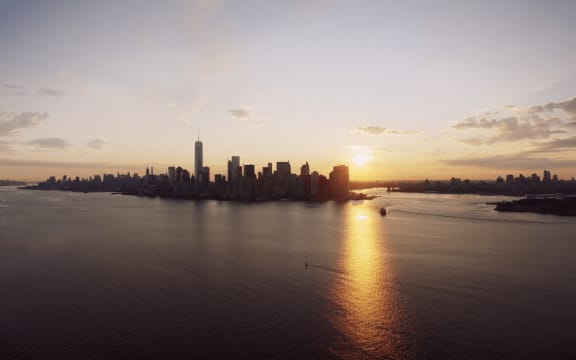 Frame from Apple screensaver showing the island of Manhattan