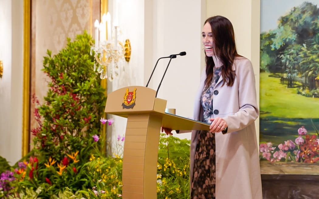 Prime Minister Jacinda Ardern speaking in Sinagpore yesterday.