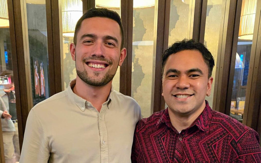 Will Flavell with former student and now Franklin Local Board member, Logan Soole, who is also his friend. Flavell says a key value for him is raising even better leaders.