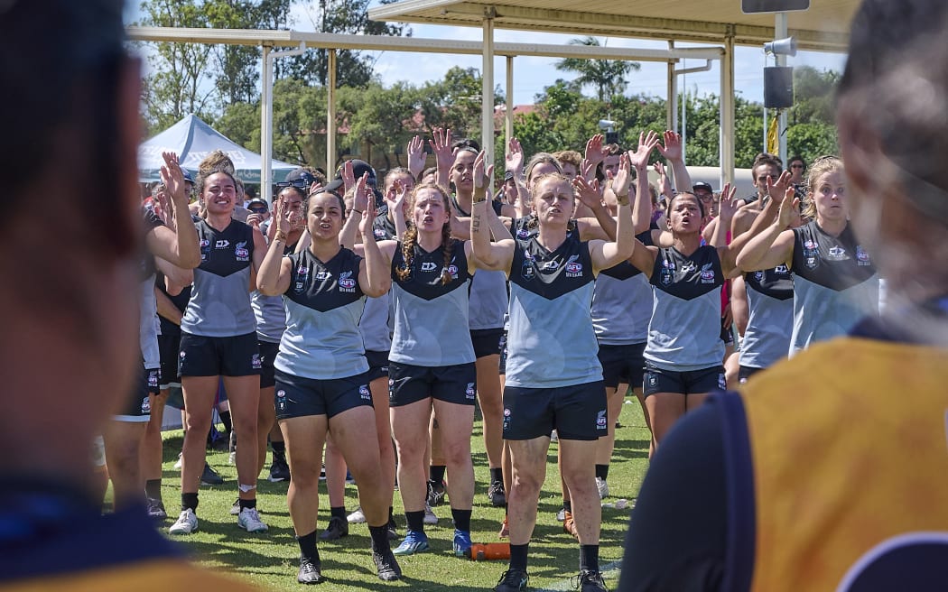 NZ Kahu challenge Nauru with a haka.