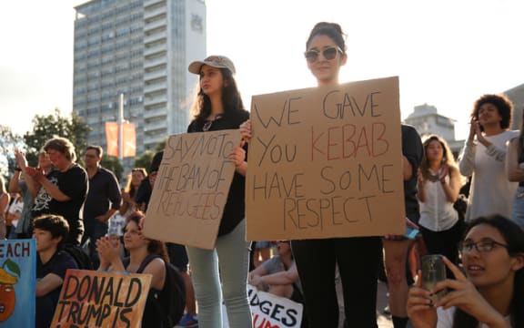 Anti-travel ban protestors, Aotea Square