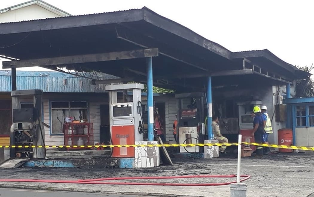 The burnt out remains of the Malifa Petrol Station