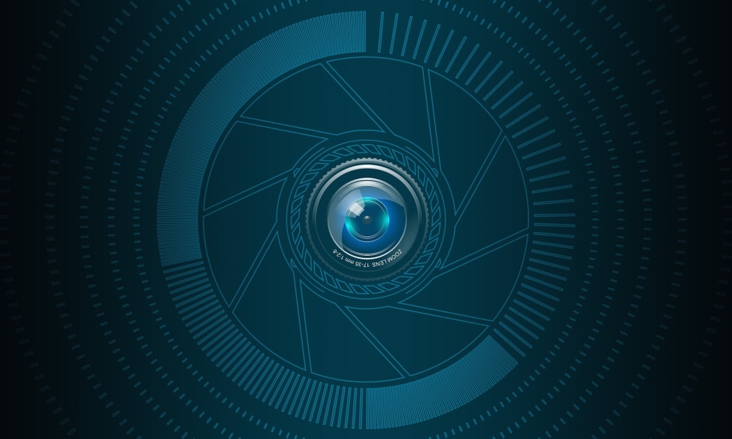Closeup of video camera lens