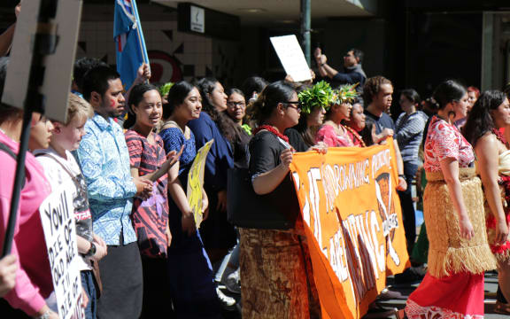 Pacific people marching at the Climate Strike in Wellington
