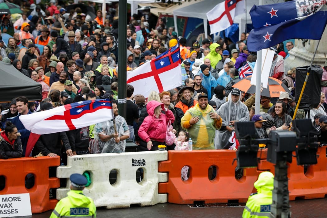 Music played by protesters and through the Parliamentary speakers competed on Saturday night.
