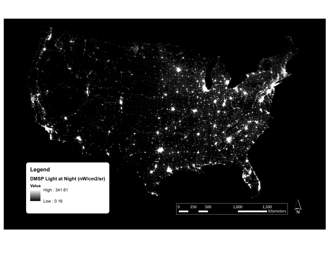 US nighttime brightness map