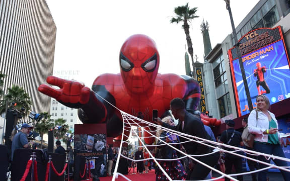 A giant inflatable Spider-Man is displayed on the red carpet for "Spider-Man: Far From Home" World premiere in Hollywood.