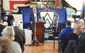 National Party leader Todd Muller speaking at Te Puna rugby club rooms on 14 June, 2020.