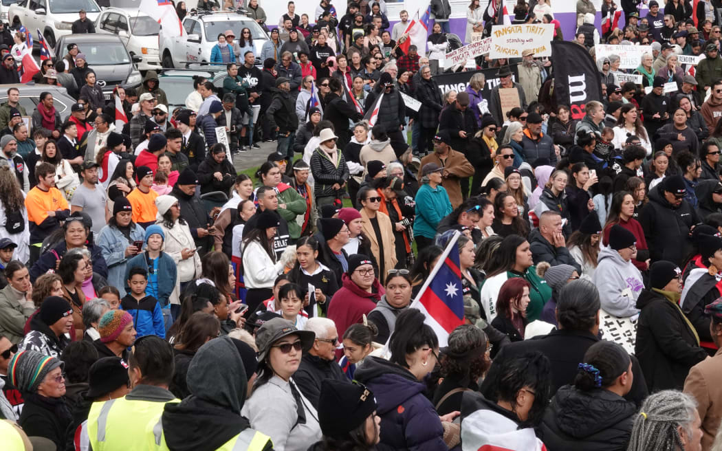 A huge crowd fills Whangārei's Laurie Hall Park ahead of the hīkoi.