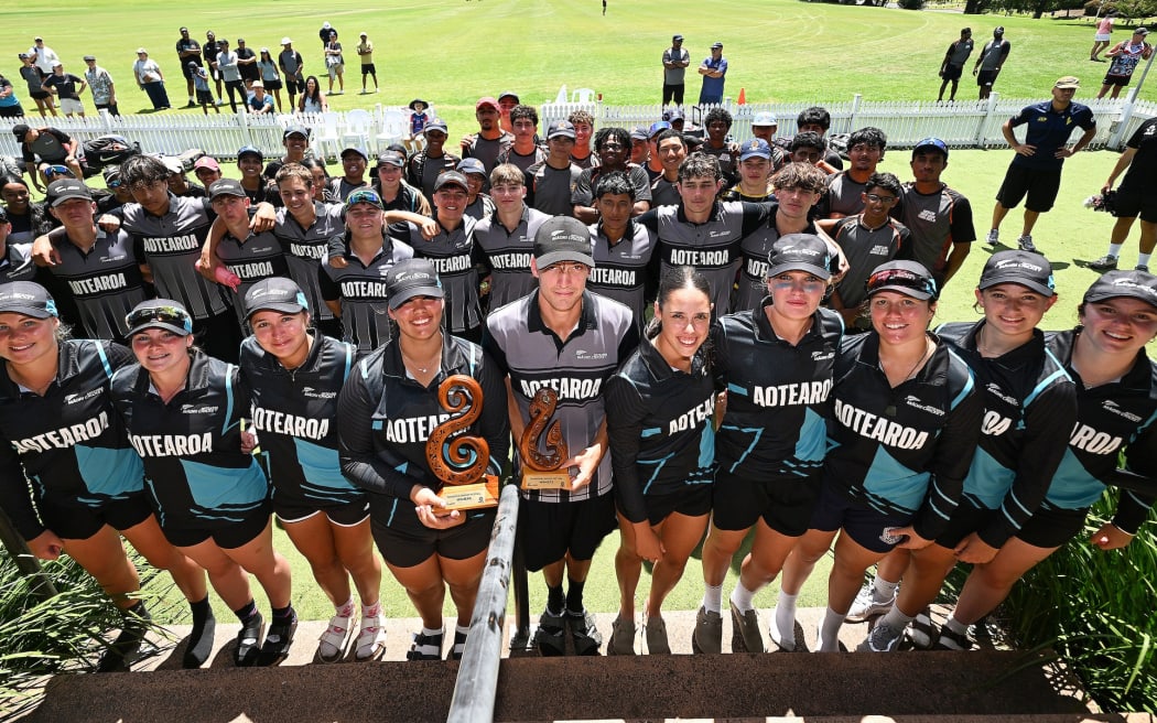 Aotearoa Māori Schoolboys and Schoolgirls celebrate.
Rangatahi Cricket Festival at Howick Pakuranga Cricket Club, Lloyd Elsmore Park, Auckland, New Zealand on Thursday 29 January 2026.  Photo: Andrew Cornaga / Photosport