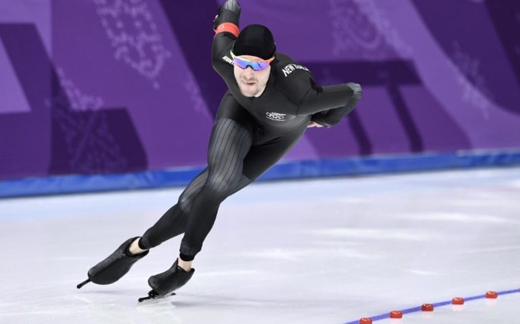 New Zealand's Peter Michael competes during the men's 5,000m speed skating event during the Pyeongchang 2018 Winter Olympic Games.