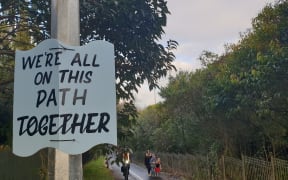 A sign on the northwestern cycleway in Auckland
