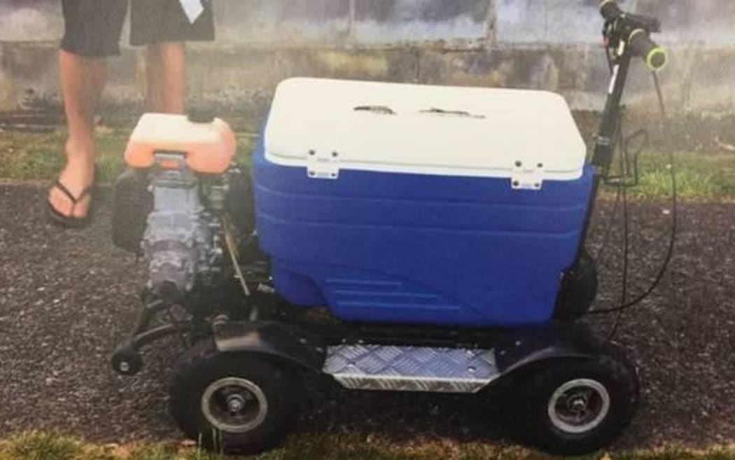 The motorised chilly bin Daniel Hurley took for a spin after a few drinks last year has netted him a conviction and a $700 fine.