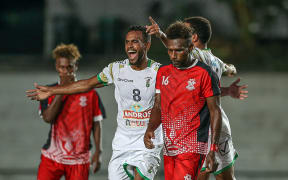 AS Magenta's Nathanael Hmaen celebrates his goal.