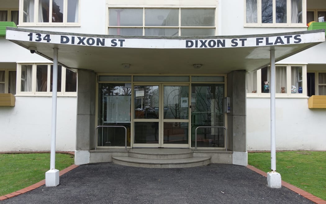 The entrance to the Dixon Street flats public housing block in Wellington.