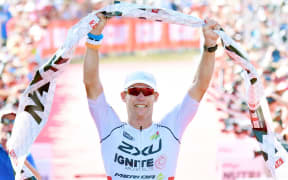 Cameron Brown crosses the line in Taupo, 2016.