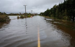 Flooding on Leadleys Road, near Ladbrooks, Canterbury, 2 May 2025.