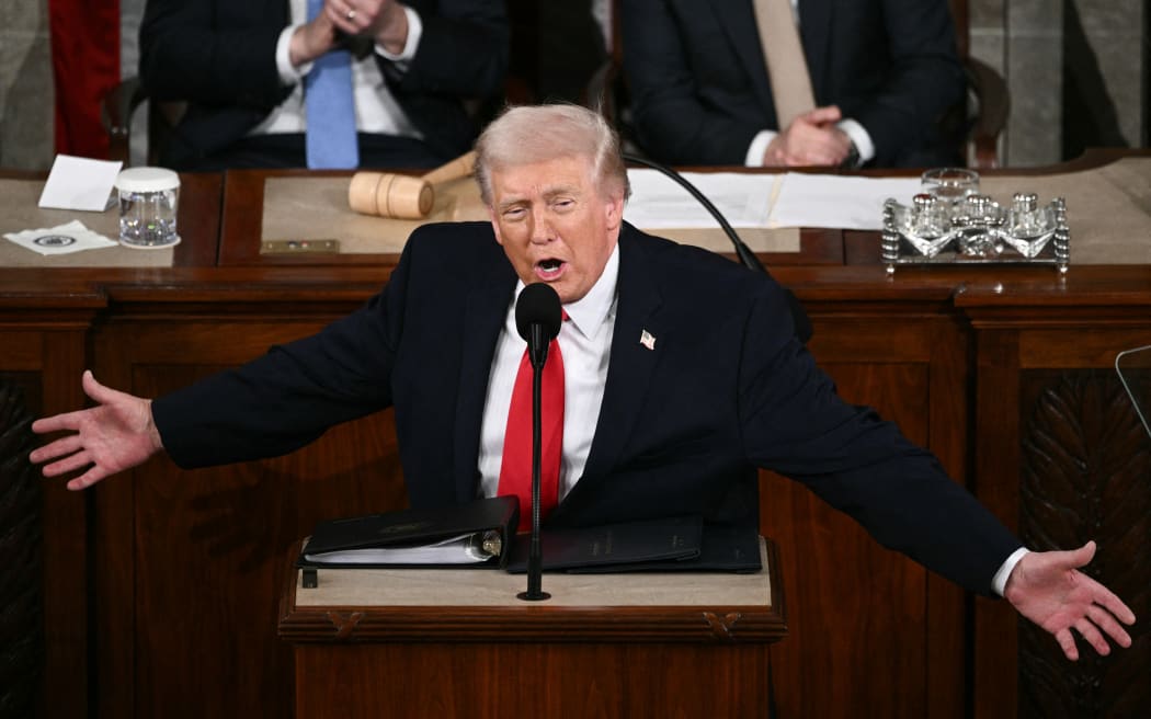 US President Donald Trump delivers the State of the Union address in the House Chamber of the US Capitol in Washington, DC, on February 24, 2026. (Photo by Brendan SMIALOWSKI / AFP)