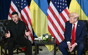 US President Donald Trump holds a bilateral meeting with Ukraine's President Volodymyr Zelensky on the sidelines of the United Nations General Assembly in New York City on September 23, 2025. (Photo by Brendan SMIALOWSKI / AFP)