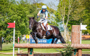 Jonelle Price in action with Classic Moet during the Cross Country.