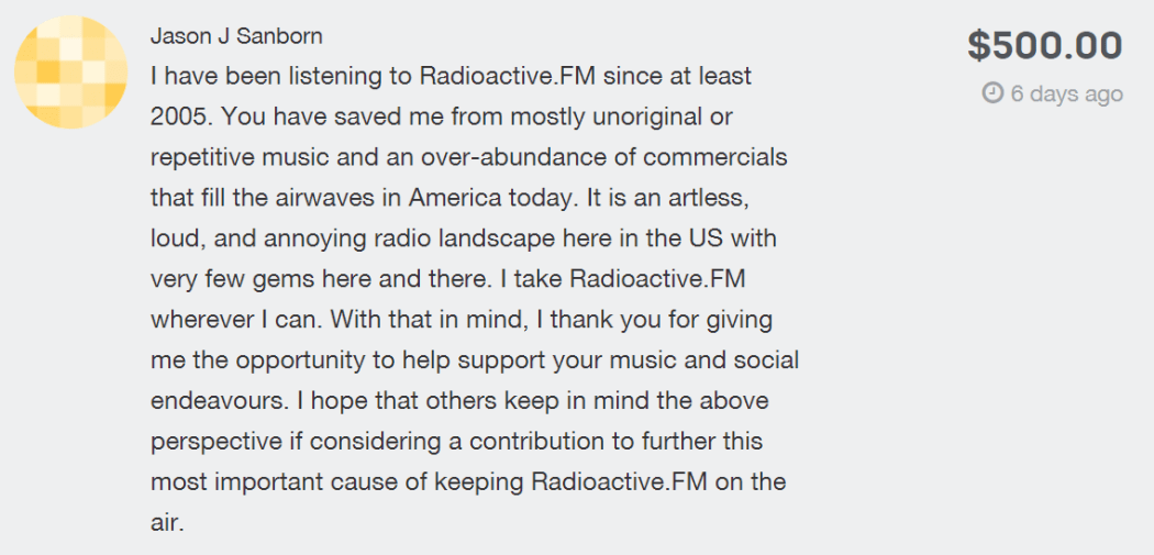 One of the many donations and messages of support that have come in for Radio Active.